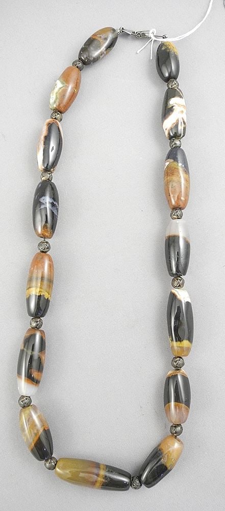 Agate Gemstone with Copper Rose Spacer Beads Necklace, 20 1/2", 90g. -: Agate Gemstone with Copper Rose Spacer Beads Necklace, 20 1/2", 90g. -