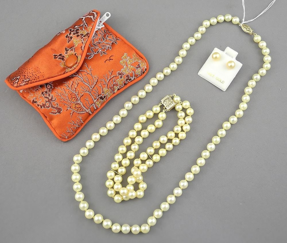 Golden Akoya Pearl & 14K Gold Findings, Necklace 18"L. (1 of 2)