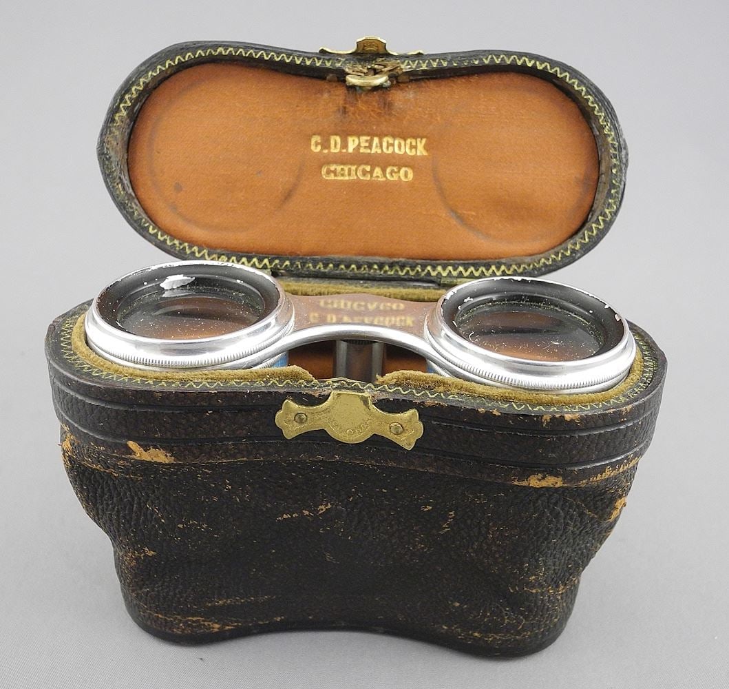 Pair of LeMaine Paris/C.D.Peacock Chicago Enameled Opera Glasses (as found).: Pair of LeMaine Paris/C.D.Peacock Chicago Enameled Opera Glasses (as found).