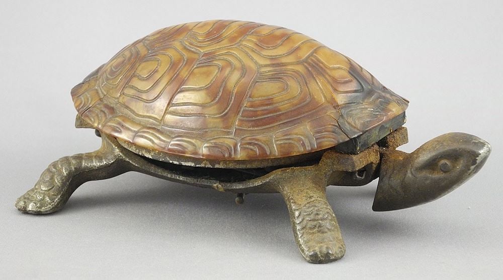Victorian Cast Iron Turtle Hotel Bell, 5 1/2"L (works, tail missing). - (1 of 5)