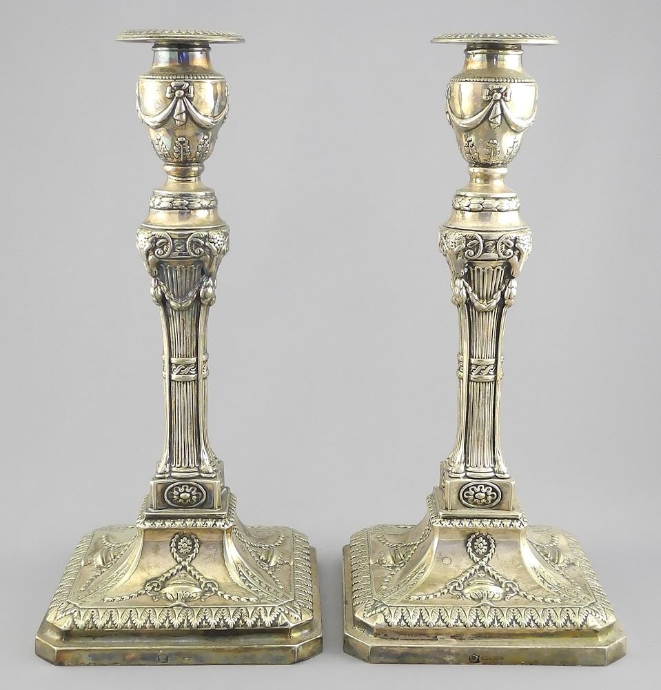 Pair of Ellis Bros. Silver Plated Candle Sticks, 12"h. (1 of 5)