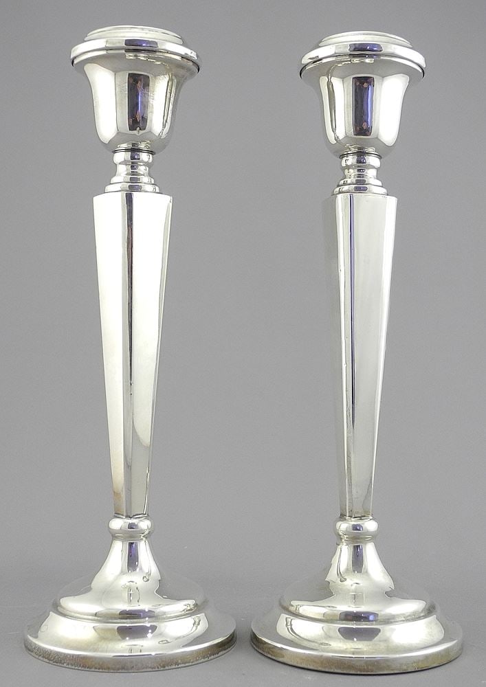 Pair of Hallmarked Silver Candlesticks, Weighted, 10 1/8"h, TW 770g. (1 of 5)