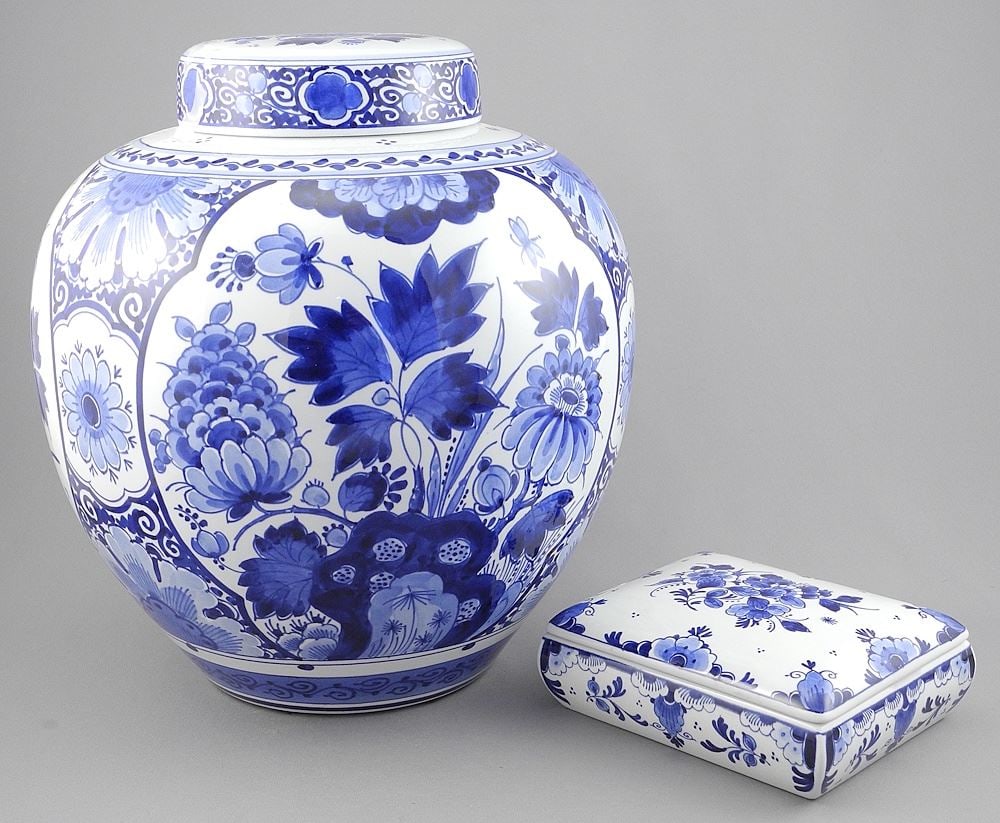 Dutch Delfts Covered Jar (10 1/2"h) & Box, 5 1/2"w. (1 of 5)