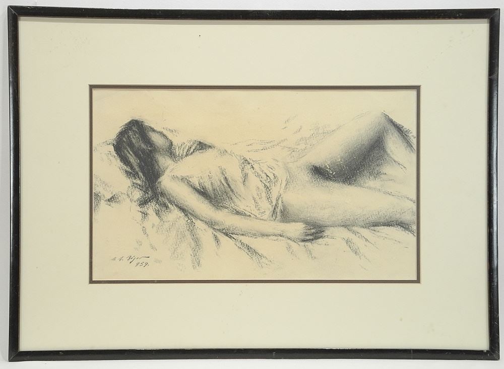 Drawing signed A.Bij_____, 9 1/2 x 16", "Sleeping Woman".: Drawing signed A.Bij_____, 9 1/2 x 16", "Sleeping Woman".