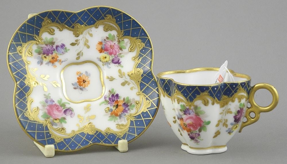 Dresden Porcelain Chocolate Cup & Saucer, 3 3/8"w. (1 of 3)