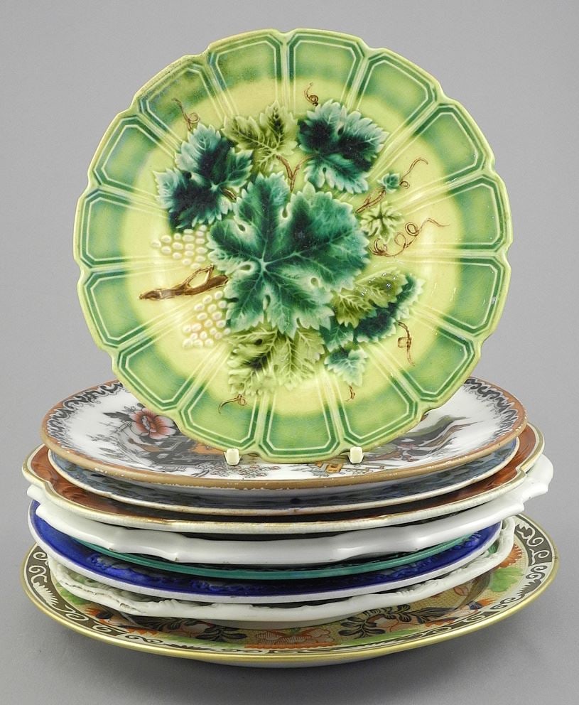 Lot of Nine Assorted Antique Plates, 7 5/8 - 9 3/4" Diameter.: Lot of Nine Assorted Antique Plates, 7 5/8 - 9 3/4" Diameter.