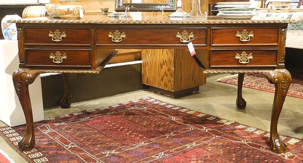 Georgian Style Gadrooned Mahogany Paw Foot Partners Desk, 30 5/8 x 62 1/2 x 39 1/4". (1 of 3)