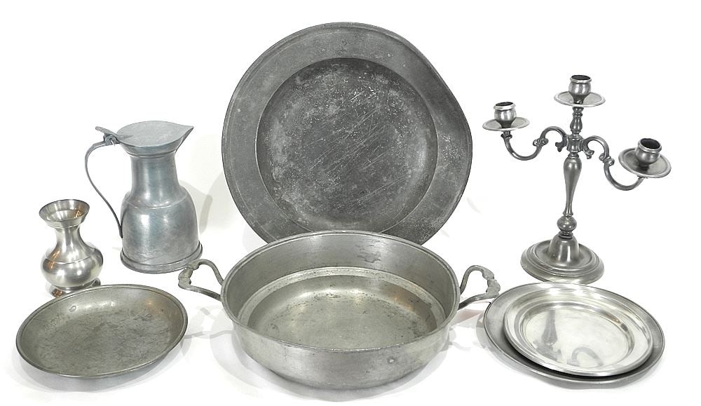 Collection of Pewter Wares, Antique to Modern, Tallest 10 7/8"L. (1 of 3)