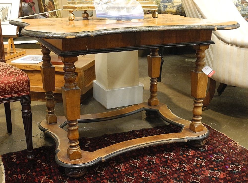 Biedermeier Table, 27 x 41 1/2 x 31 1/2" (significant damage noted).: Biedermeier Table, 27 x 41 1/2 x 31 1/2" (significant damage noted).