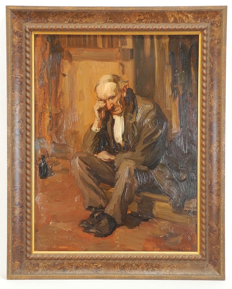 Oil on Board signed Hans Looschen, 25 3/8 x 19 1/4", "Der Gloeckner".: Oil on Board signed Hans Looschen, 25 3/8 x 19 1/4", "Der Gloeckner".