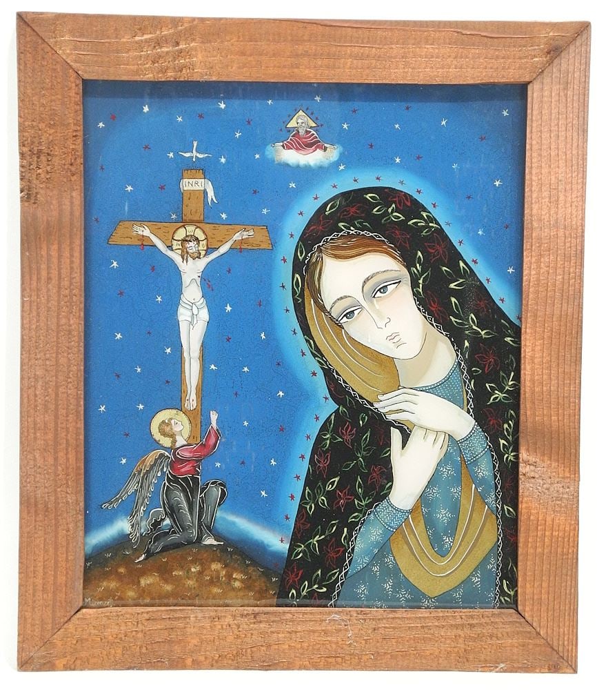 Romanian Reverse Painted Glass Icon, 13 1/4 x 11". (1 of 3)