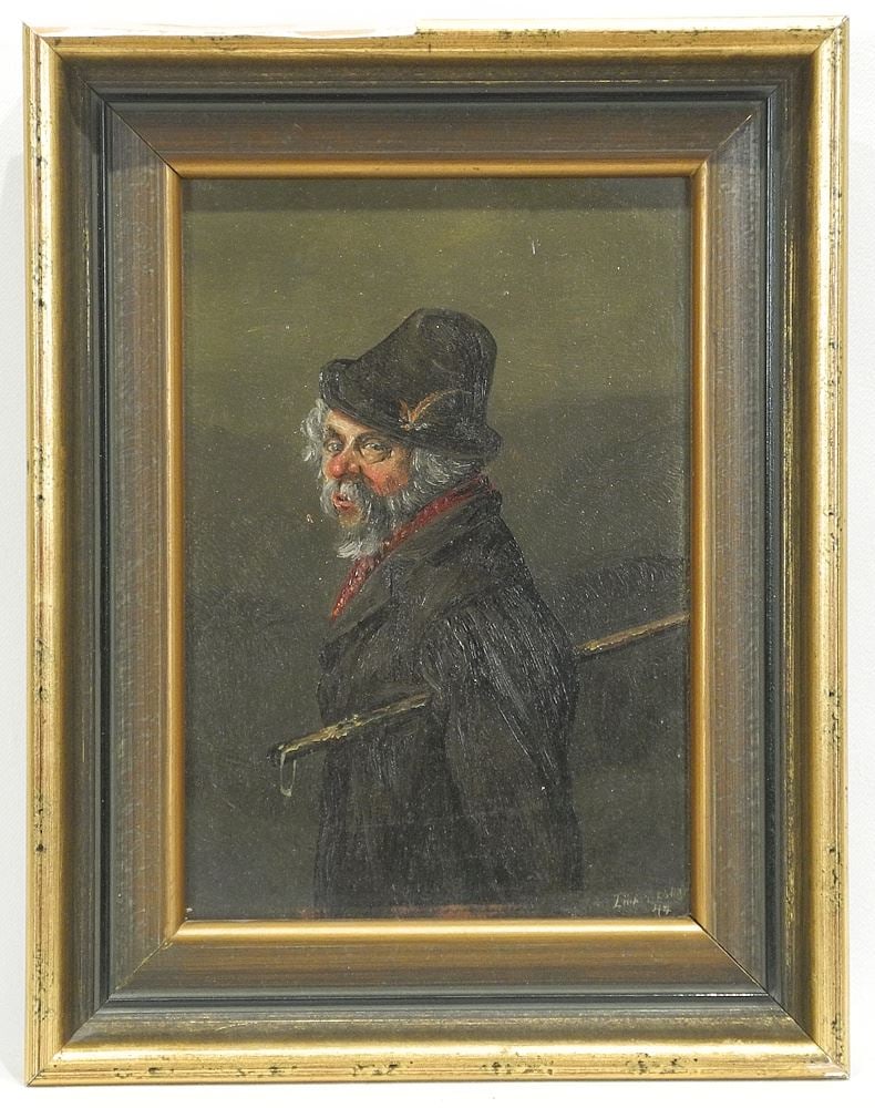 Pair of Oil on Masonite signed Lukencote'47, 9 x 6 1/2", "Jolly Fellow w/ Flagon".: Pair of Oil on Masonite signed Lukencote'47, 9 x 6 1/2", "Jolly Fellow w/ Flagon".