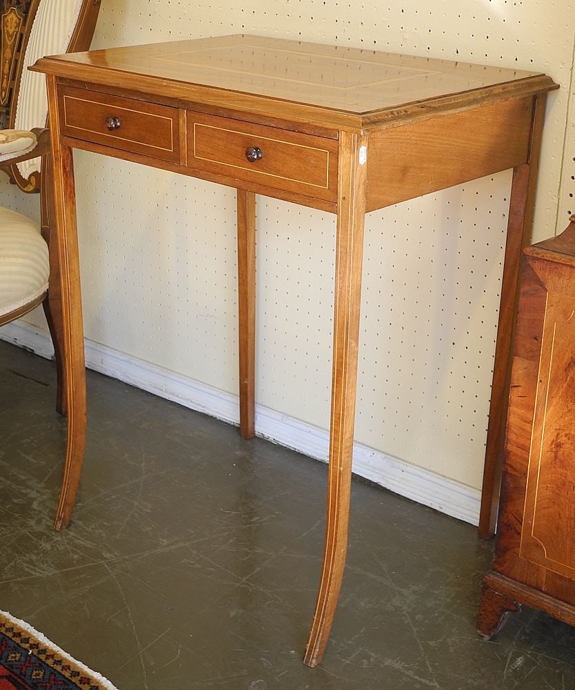 Petite Inlaid Mahogany Two Drawer Side Table, 29 1/2"h. (1 of 3)