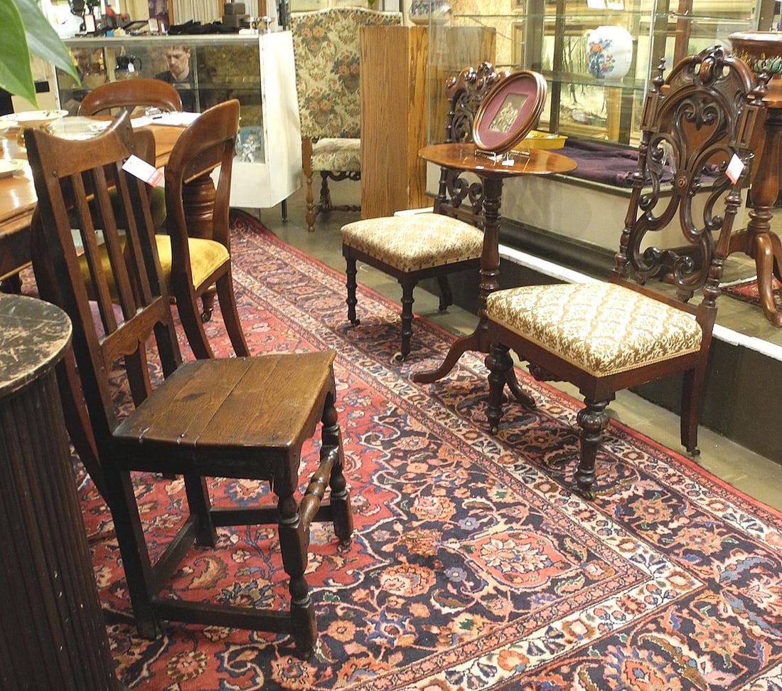 Three Antique Side Chairs: Victorian Mahogany (2) / Georgian Oak (1). (1 of 4)