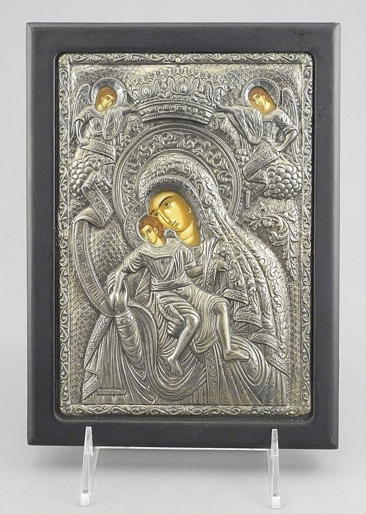 Oil Copy in .950 (marked) Silver of a Byzantine Icon with COA, 7 1/8 x 5".: Oil Copy in .950 (marked) Silver of a Byzantine Icon with COA, 7 1/8 x 5".