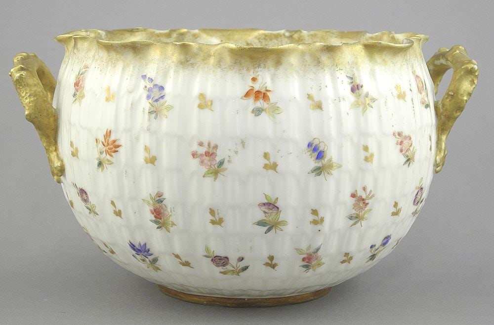 19th C. American Belleek Eggshell Porcelain Hand Painted Bowl, 8 1/4 x 4 1/2" (chipped).: 19th C. American Belleek Eggshell Porcelain Hand Painted Bowl, 8 1/4 x 4 1/2" (chipped).