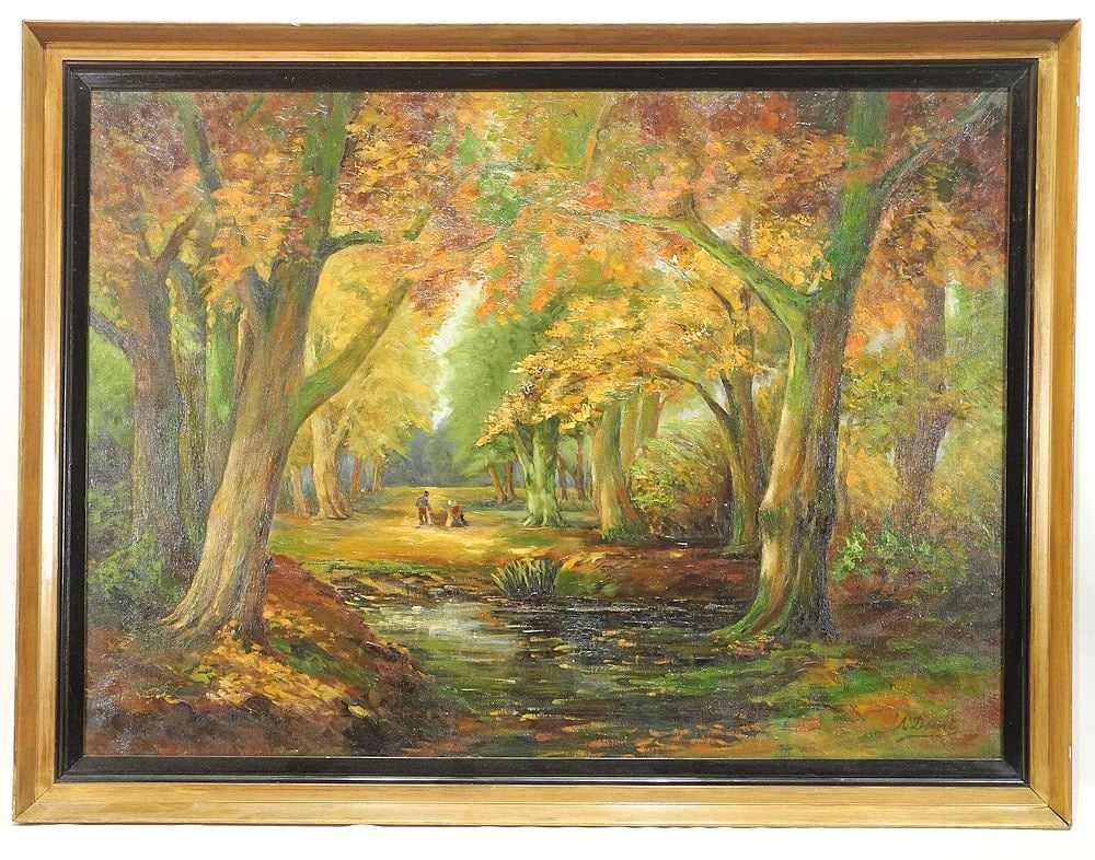 Oil on Canvas signed A.Dewit, 28 1/2 x 39 1/2", "Figures in Forest Glade" (1 of 3)