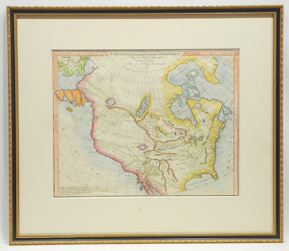 Antique Map: Carte Des Parties Nord et Quest de L'Amerique", Vaugordy 1772, 11 1/2 x 14 1/2". (1 of 3)