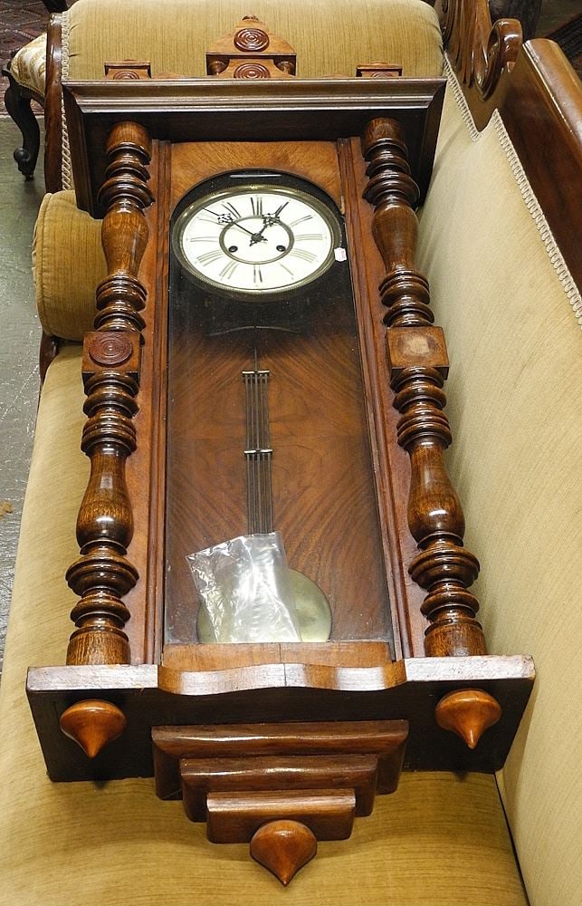 19th C. Walnut Wall Clock Approx. 43"h. (1 of 2)