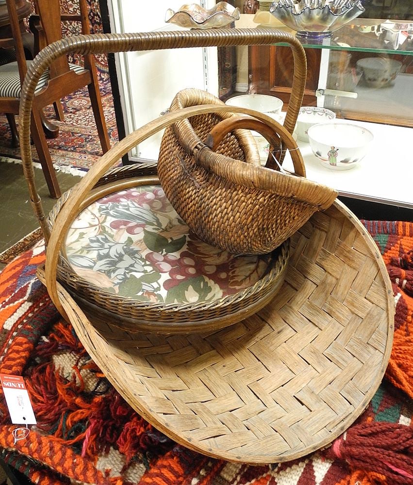 Collection of Woven Fibre Baskets, 6 3/4 - 13 1/2"h.: Collection of Woven Fibre Baskets, 6 3/4 - 13 1/2"h.