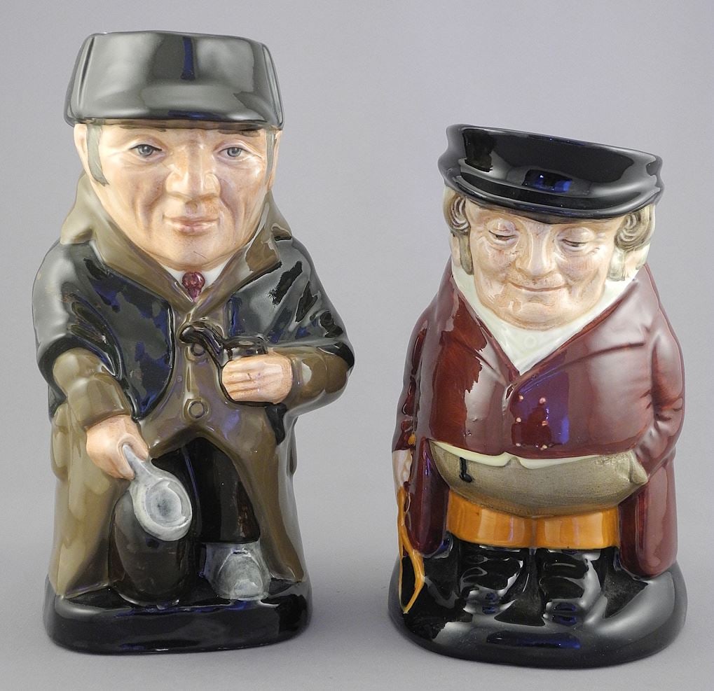 Two Royal Doulton Toby Jugs: Sherlock Holmes & The Huntsman, Tallest 8 7/8"h.: Two Royal Doulton Toby Jugs: Sherlock Holmes & The Huntsman, Tallest 8 7/8"h.