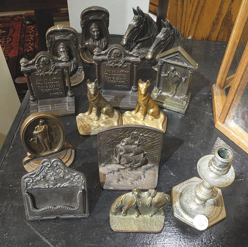 Collection of 5 Pair of Bookends Including Bradley & Hubbard with Single Bookends & Candlest (1 of 1)