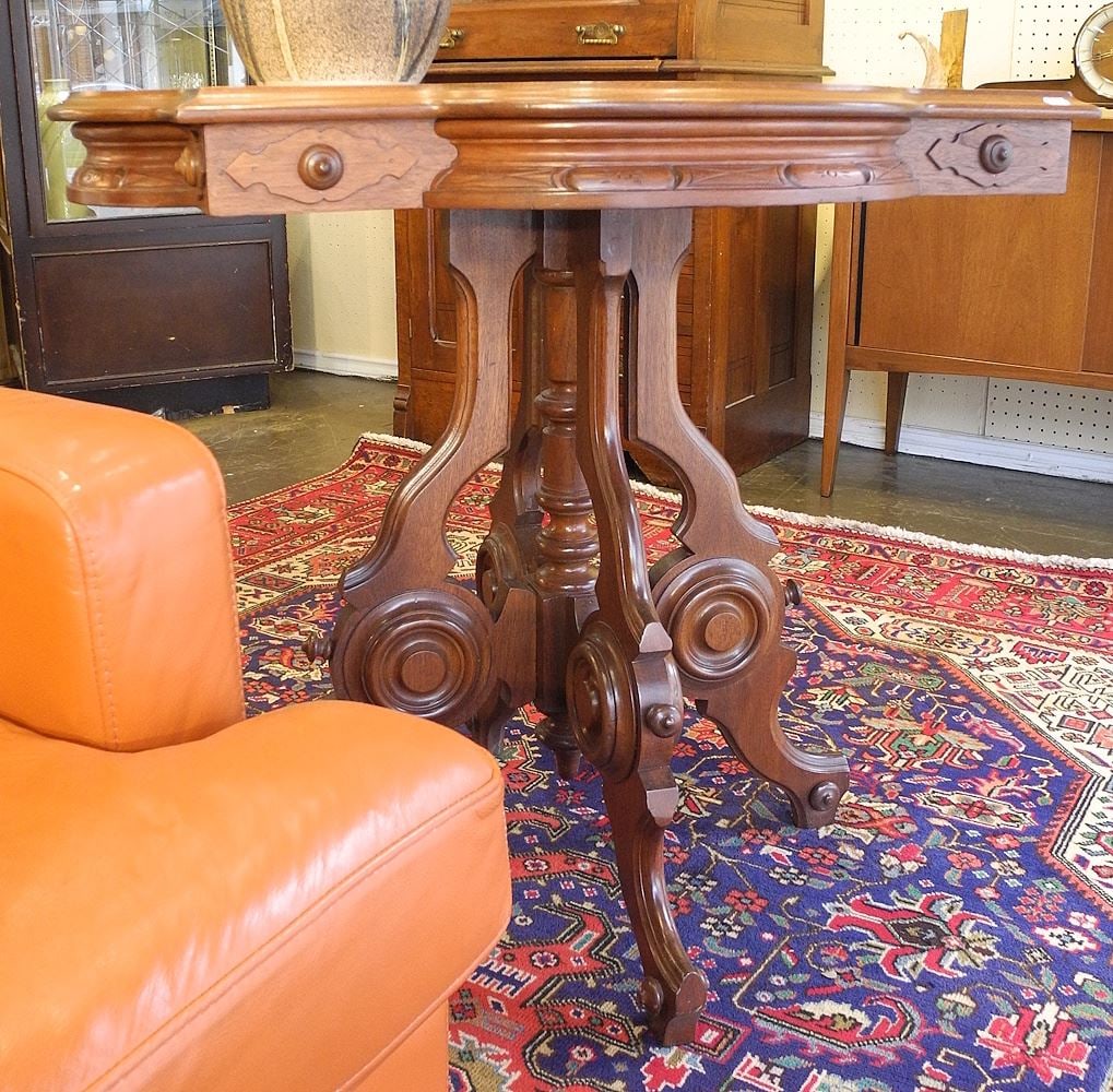 19th C. Eastlake Walnut Parlour Table, 29"h.: 19th C. Eastlake Walnut Parlour Table, 29"h.