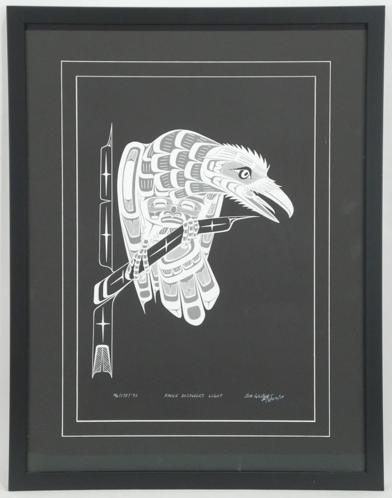 Photo/Lithograph signed Jim Gilbert, 16 x 11", "Raven Discovers Light". (1 of 4)