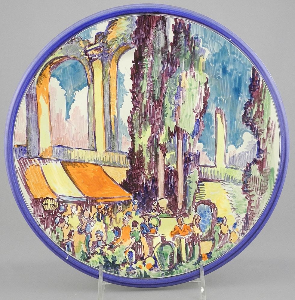 Catalina Island Pottery Dish Monogrammed FS, 708-65-C, 10 1/2" Diameter (edge scratch not: Catalina Island Pottery Dish Monogrammed FS, 708-65-C, 10 1/2" Diameter (edge scratch not