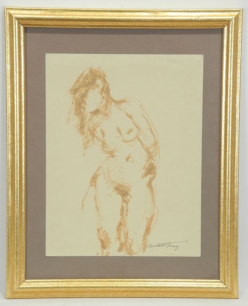 Mixed Media on Paper signed Corbett Gray, 11 x 8 1/2", "Nude Study".: Mixed Media on Paper signed Corbett Gray, 11 x 8 1/2", "Nude Study".