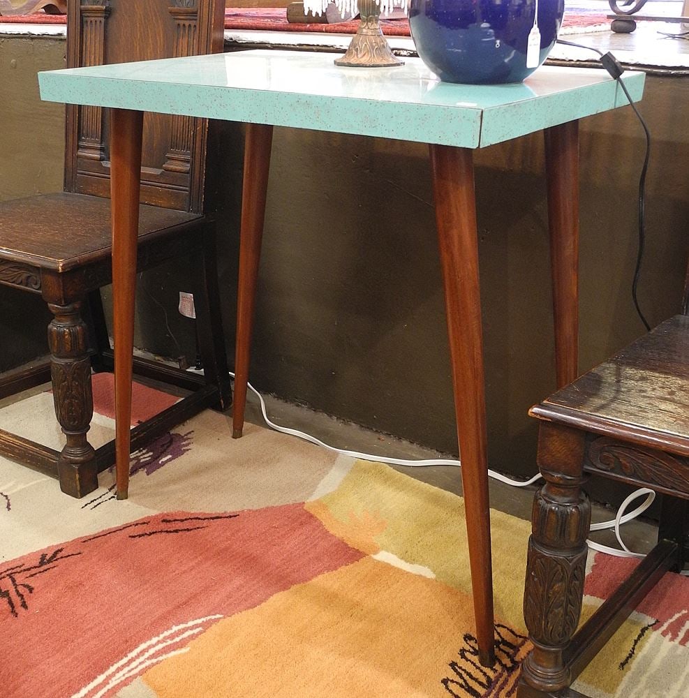 1950's Arborite Side Table, 30"h. (1 of 2)
