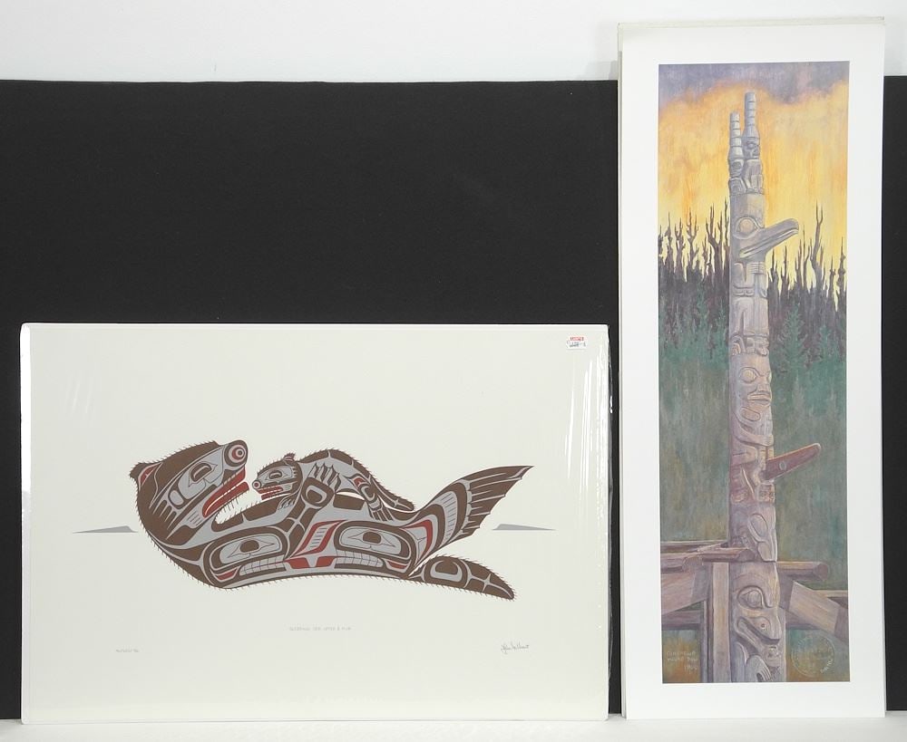 Collection of Prints signed Jim Gilbert, "Sleeping Otter..." & "Cumshewa House Pole". (1 of 5)