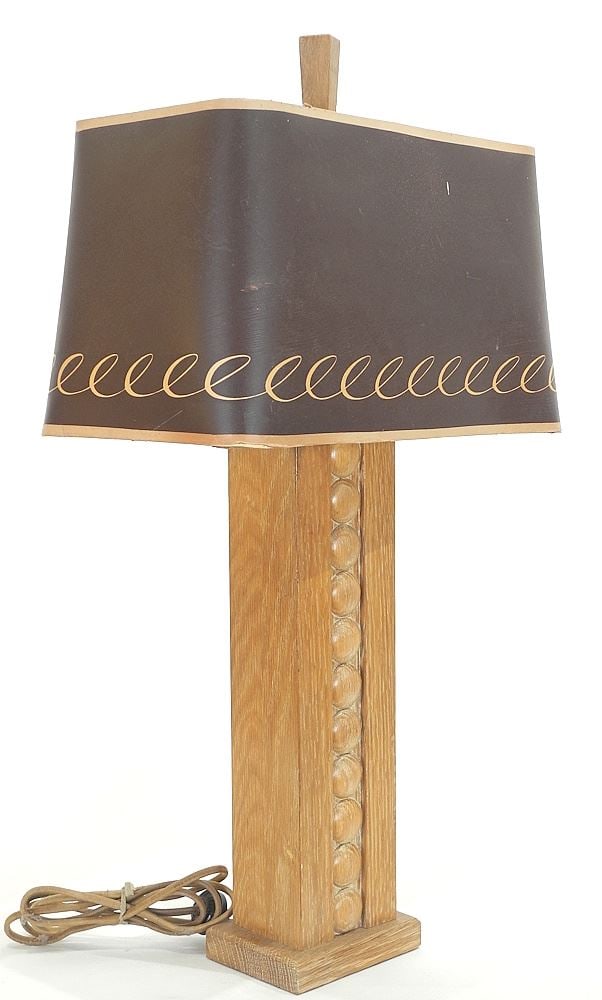 1940s Art Deco Oak Table Lamp, 25 1/2" High. (1 of 2)