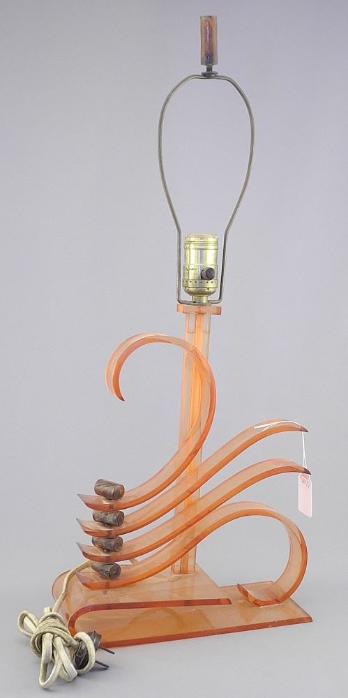 Vintage Pink Lucite Bakelite Table Lamp, 22"h (condition noted). (1 of 3)