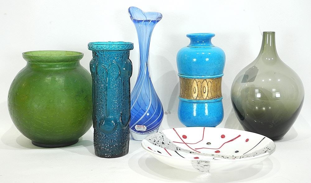 Collection of Vintage & Mid Century Ceramics & Glass: Italy/Blenko/New Wave, 6 1/2-9 3/4"h. (1 of 3)