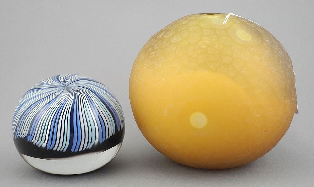 Two Art Glass Paperweights signed M.Roth & by David Calls, 3 & 4 1/2"h (1 of 3)