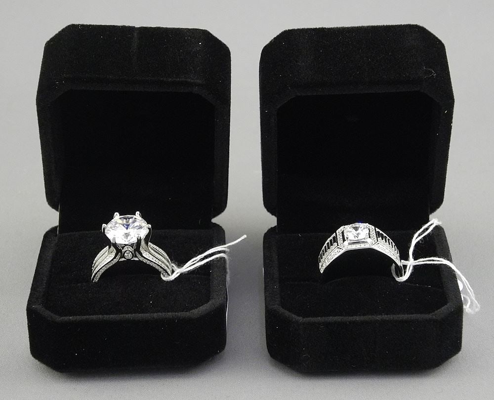 CZ Tri-Band Ring (Size 7.5) & Man's Ring, Size 10, Mounted in Sterling with White Gold Overlay. (1 of 2)