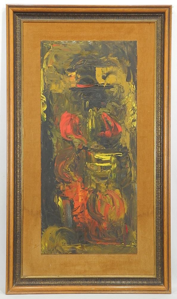 Oil on Board Monogrammed PBH, 30 x 13 1/2", "Figure in a Black Hat".: Oil on Board Monogrammed PBH, 30 x 13 1/2", "Figure in a Black Hat".