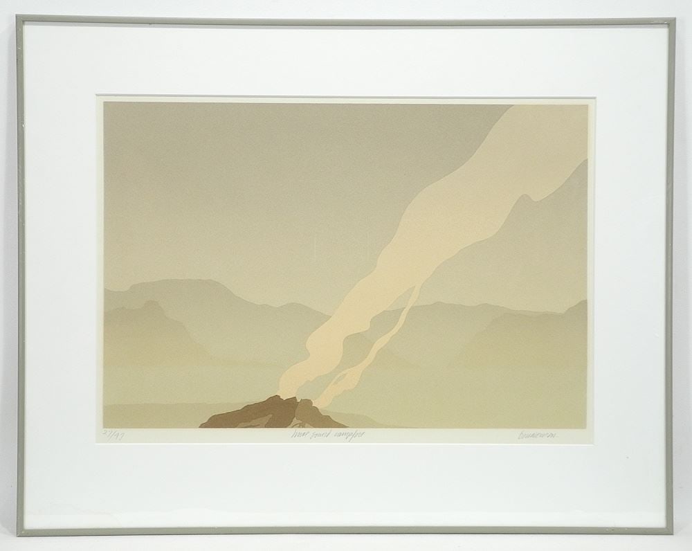 Serigraph signed Bonnier M., 14 x 20", "Howe Sound Campfire" #27/47. (1 of 3)