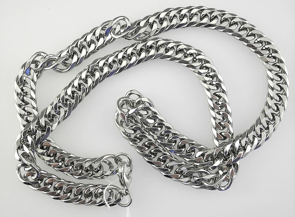 Platinum Plated 10mm Double Cuban Link Necklace, 23"L.: Platinum Plated 10mm Double Cuban Link Necklace, 23"L.