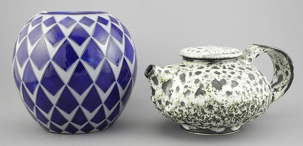 Betschdorf Salt Glaze Vase (5 3/4"h) & Lava Glaze Teapot, 8 1/4"L. (1 of 3)