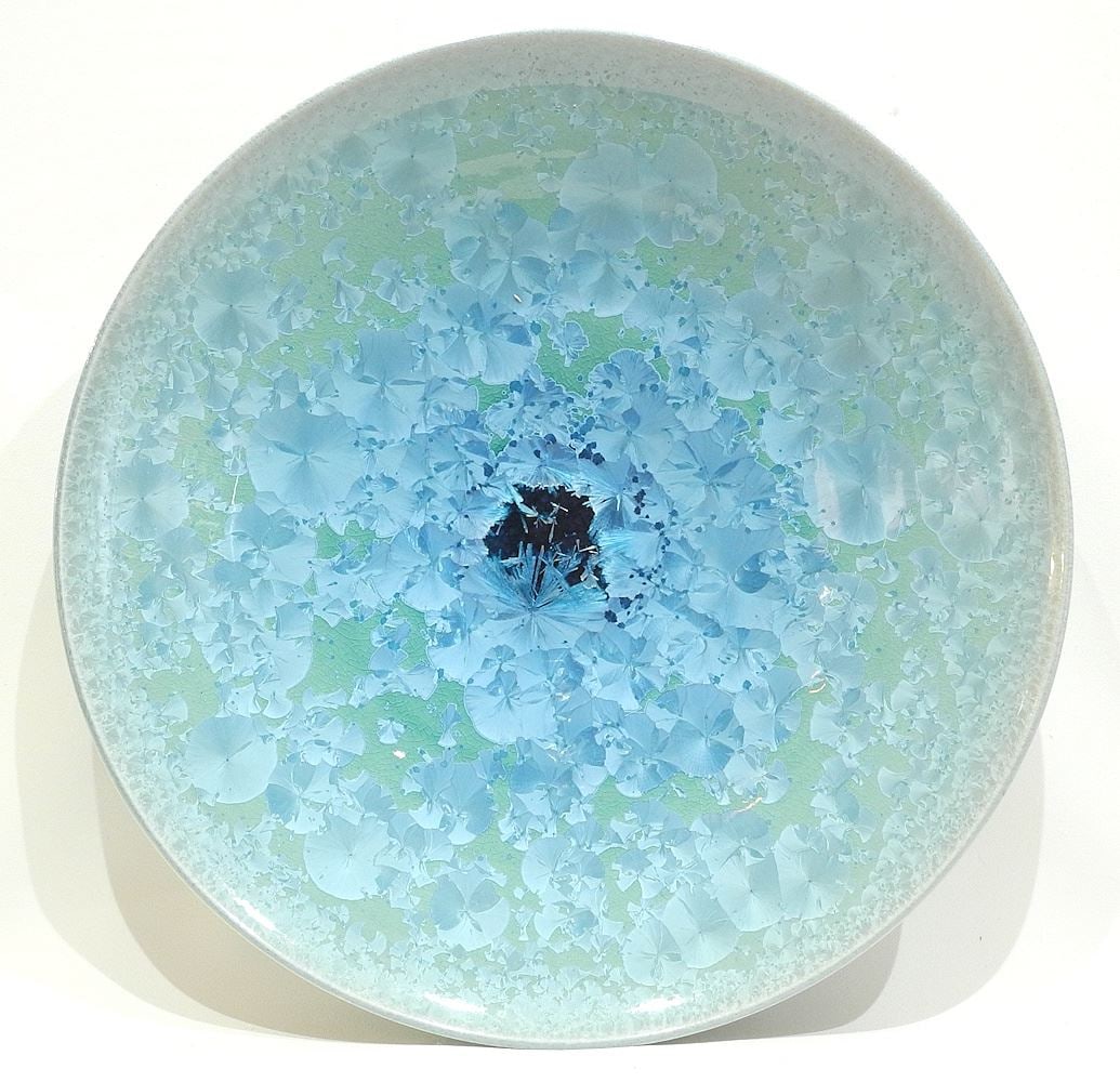 Crystalline Glaze Pottery Charger signed & Monogrammed (Bill) Boyd, 16 1/4" Diameter.: Crystalline Glaze Pottery Charger signed & Monogrammed (Bill) Boyd, 16 1/4" Diameter.