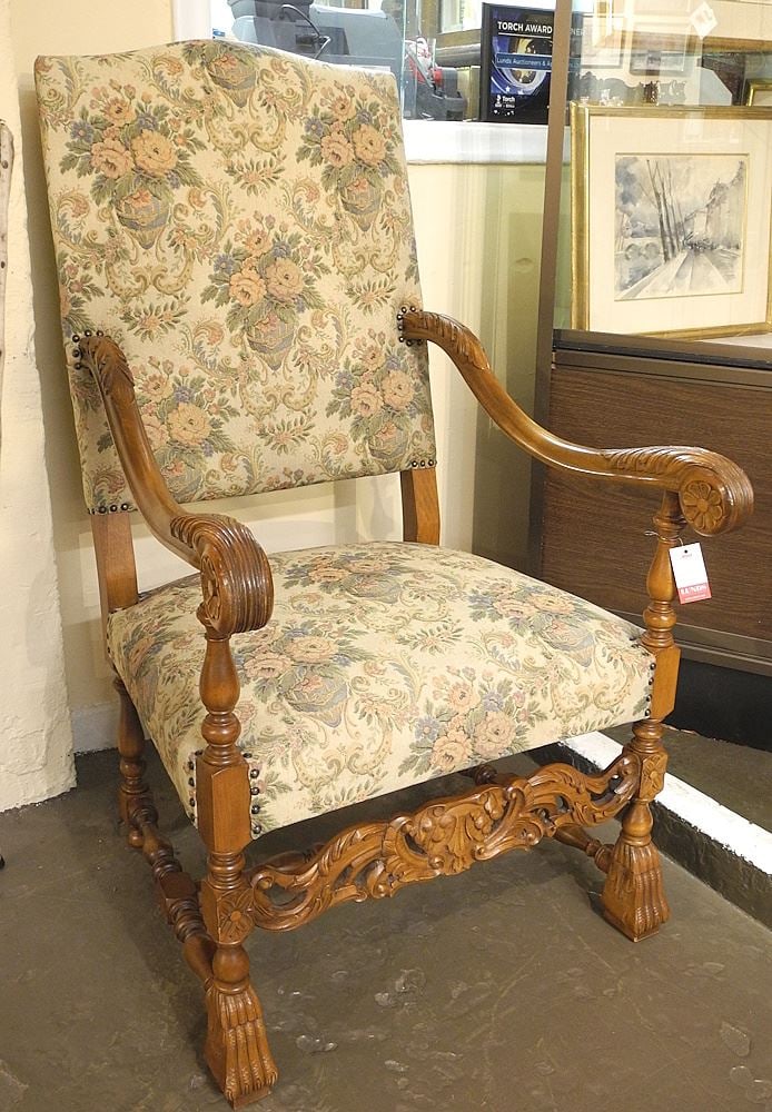 Pair of Carved Walnut Arm Chairs, 47 1/2"h. (1 of 2)
