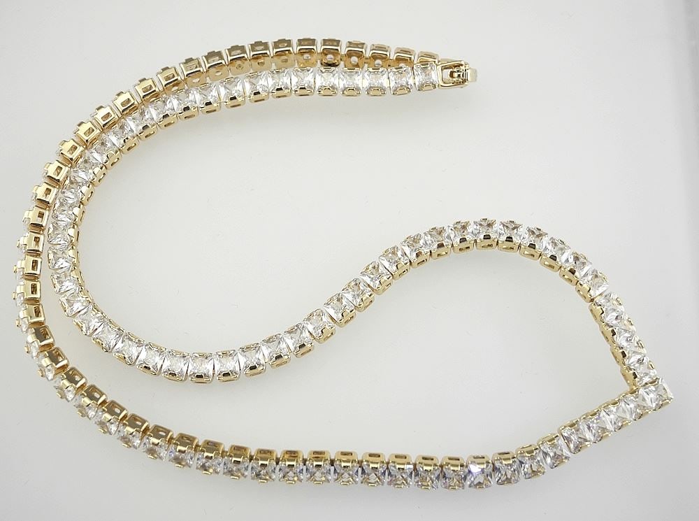 18K Gold Plated Princess Cut CZ Tennis Necklace, 18"L.: 18K Gold Plated Princess Cut CZ Tennis Necklace, 18"L.