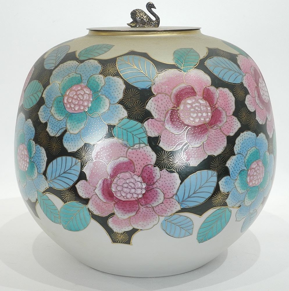 Korean Porcelain Floral Vase with Later Cover, 12"h.: Korean Porcelain Floral Vase with Later Cover, 12"h.