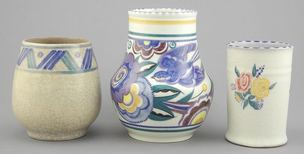 Three Pieces Poole & Carter Stabler Adams Pottery, 3 3/4 - 5"h.: Three Pieces Poole & Carter Stabler Adams Pottery, 3 3/4 - 5"h.