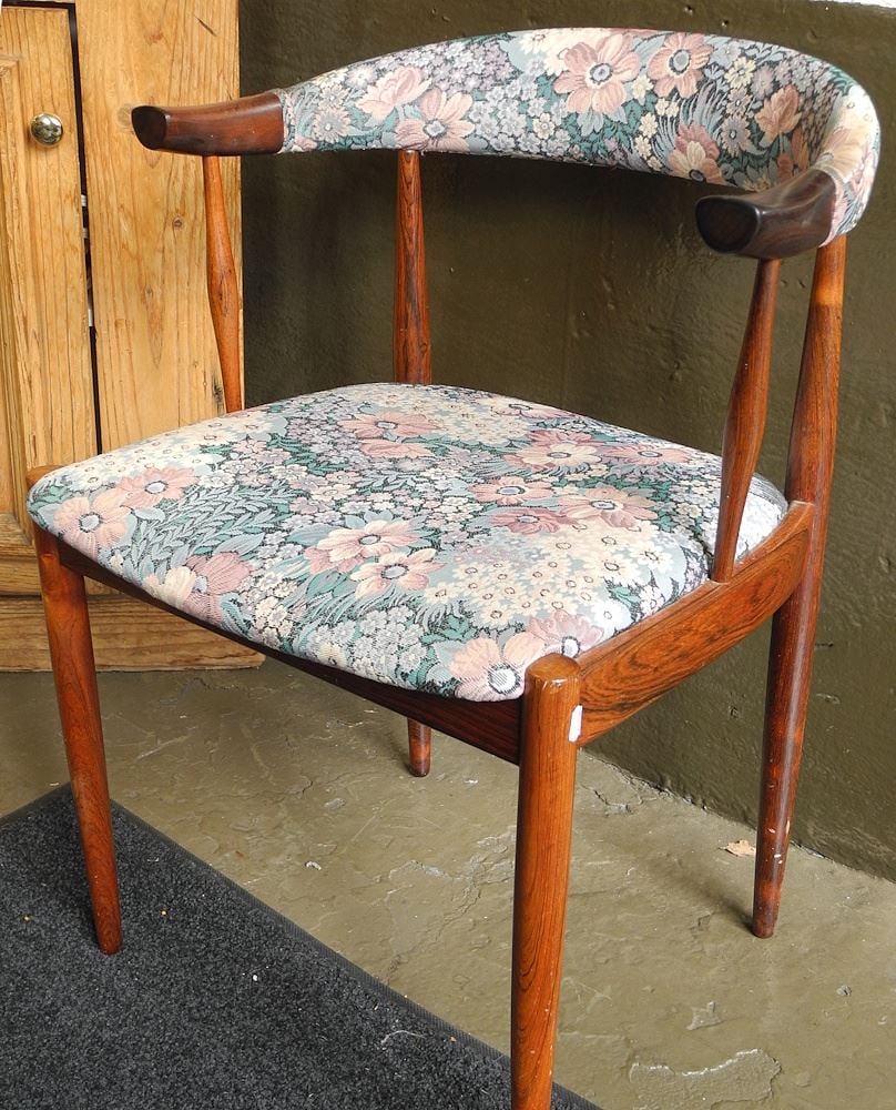 Danish Modern Style Rosewood Armchair, 29" (seat reinforced).: Danish Modern Style Rosewood Armchair, 29" (seat reinforced).