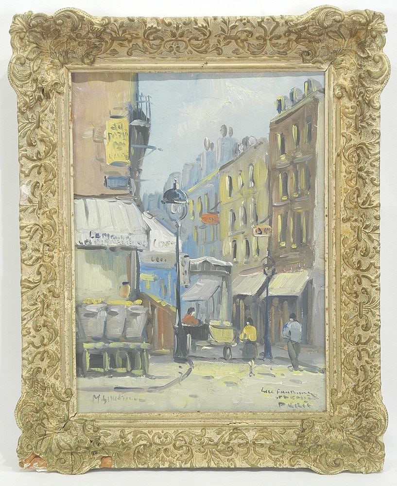 Oil on Canvas signed M. Soutine, 16 x 12", "Rue Faubourg, Paris", C. 1950.: Oil on Canvas signed M. Soutine, 16 x 12", "Rue Faubourg, Paris", C. 1950.