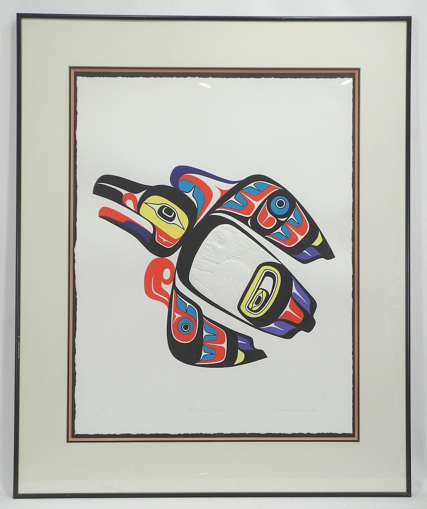 Northwest Coast Style Embossed Print signed Marvin Oliver, 1990, 27 x 21" , "Ravens Journey #87". (1 of 3)