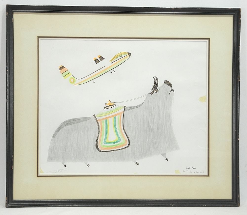 Inuit Mixed Media on Paper Attributed to Pudlo Pudlat, 15 x 18 3/4", "Musk Ox, Figure. (1 of 3)